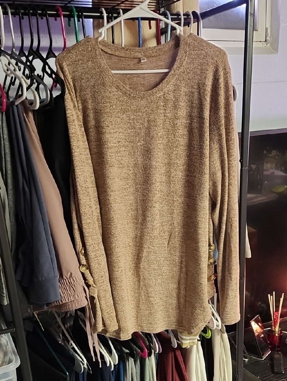 Cozy Heathered Camel Knit Sweater
